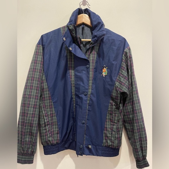 Vintage Pro Quip Gore-Tex English Schaeffer Golf Plaid Tartan and Navy Jacket 10 - Picture 1 of 11